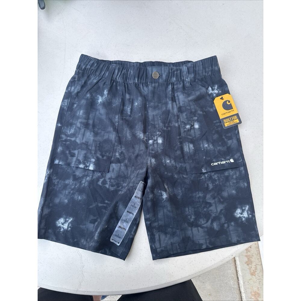 Carhartt Shorts Boys Large (14/16) Black Tie-Dye Flat Front Elastic Waist